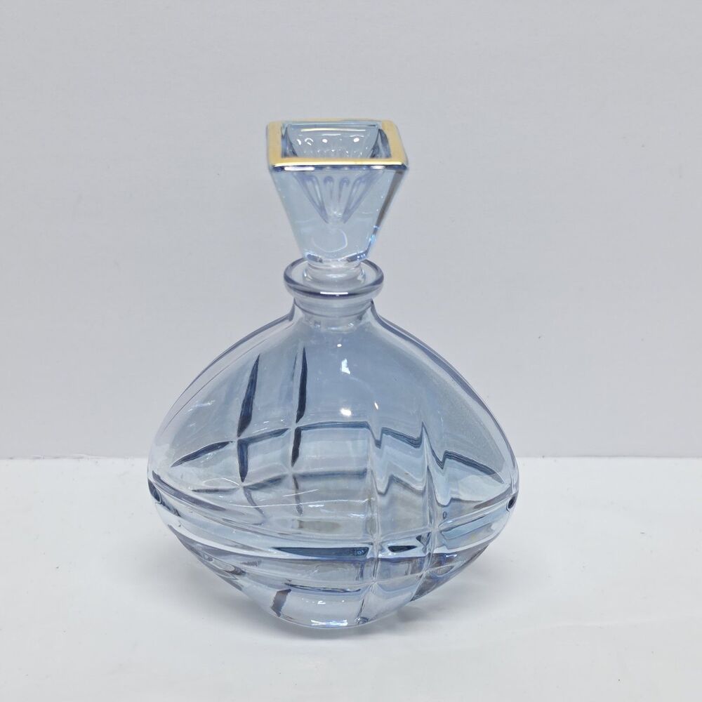 Vintage Lead Crystal Italian Blue Perfume Bottle With Stopper Art Deco